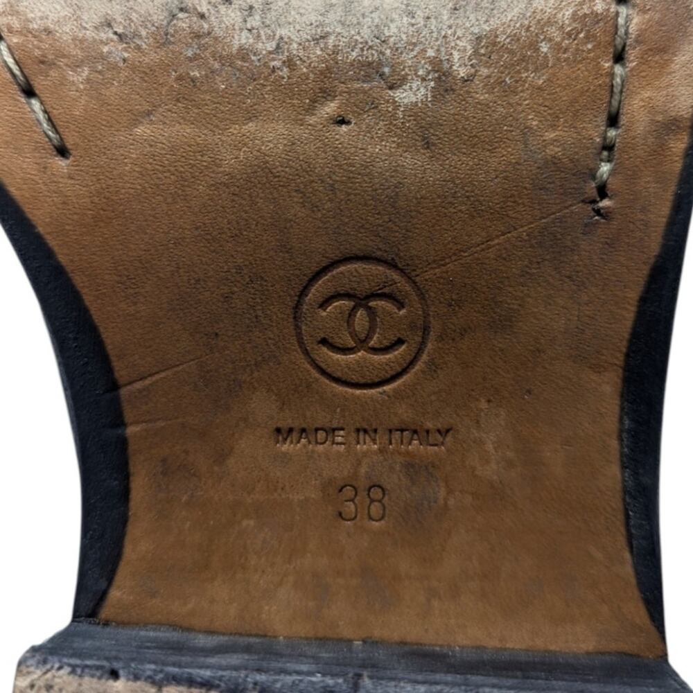 Chanel Black Shearling Nubuck Leather CC Logo Mid Calf Boots 38 - Picture 10 of 11